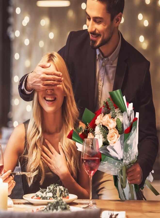 وولاين مجموعة أوراق تغليف زهور عيد الميلاد من والين، 40 قطعة، لون مزدوج أحمر وأخضر، أوراق تغليف زهور مزينة برقاقات ثلجية، أوراق تغليف باقات زهور من السيلوفان، 23 × 23 بوصة - Image 4